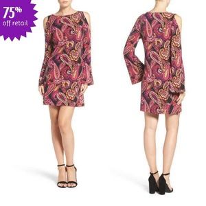 Trina Turk Deon Paisley Cold-Shoulder Bell Sleeve